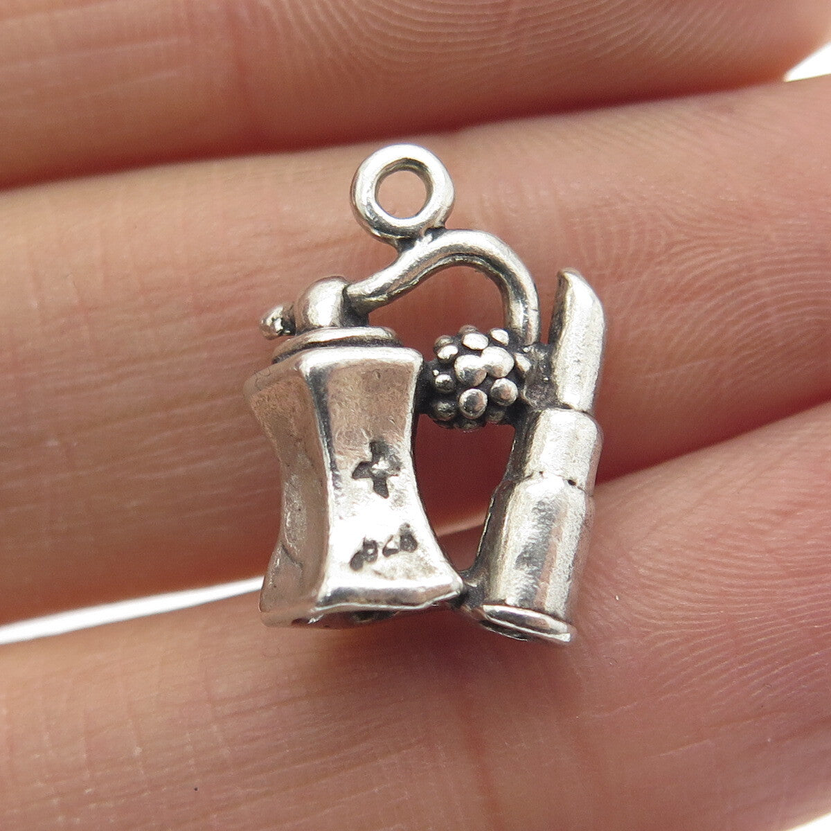 SUN WEST 925 Sterling Silver Vintage Lipstick & Atomizer 3D Charm Mini Pendant