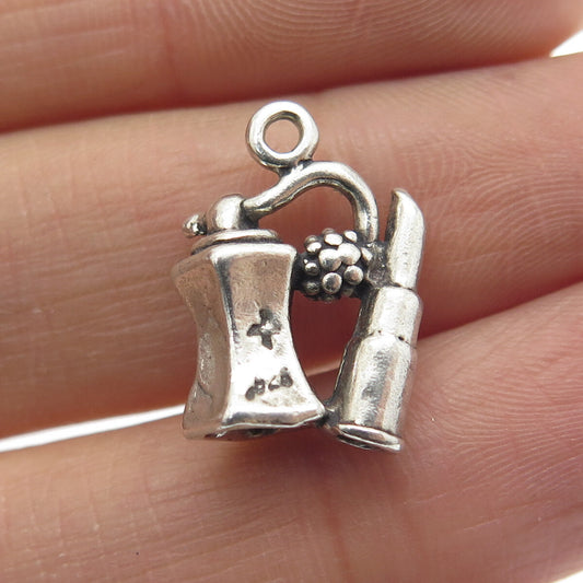 SUN WEST 925 Sterling Silver Vintage Lipstick & Atomizer 3D Charm Mini Pendant