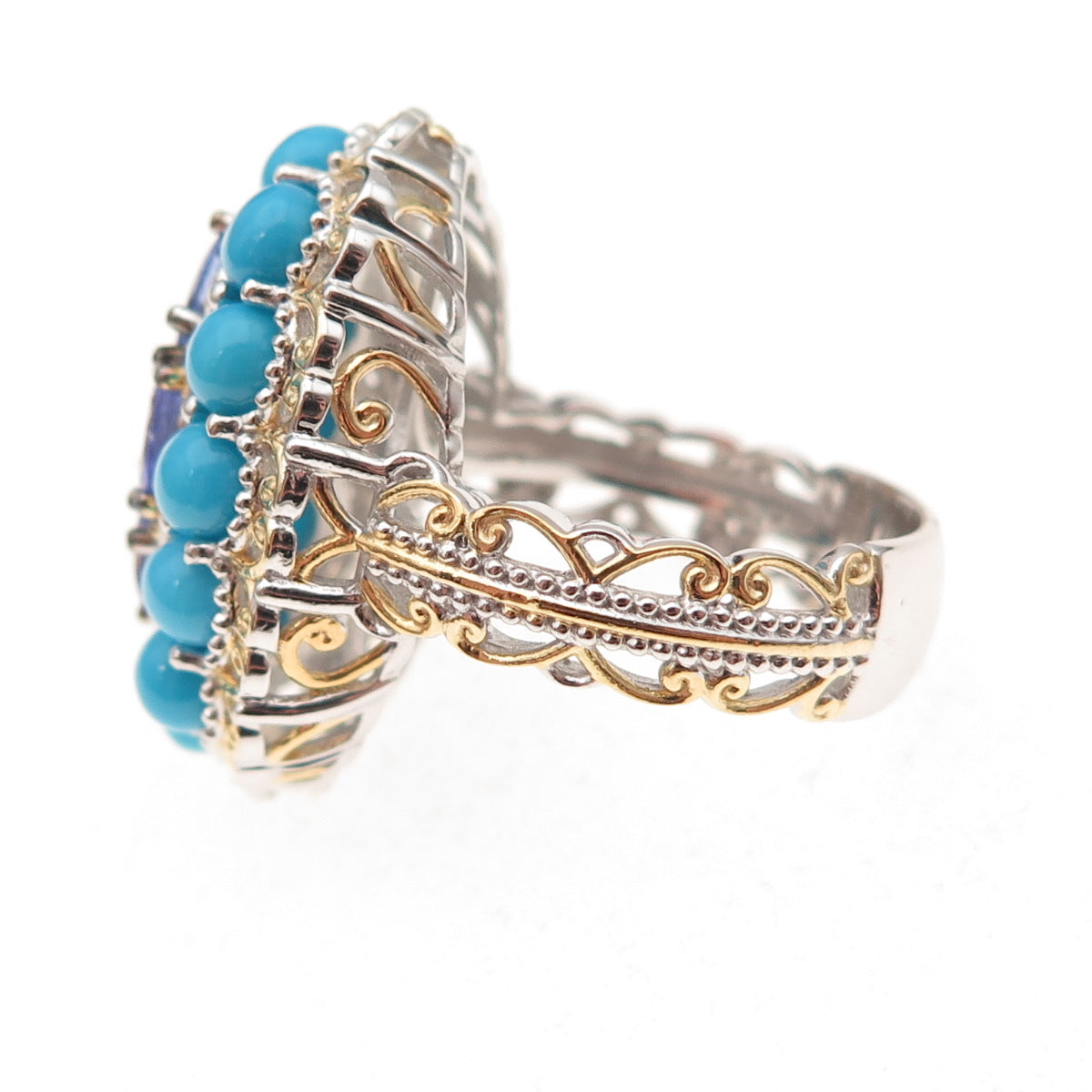 Michael Valitutti Gems En Vogue Sterling 2-Tone Turquoise Tanzanite Ring Size 8