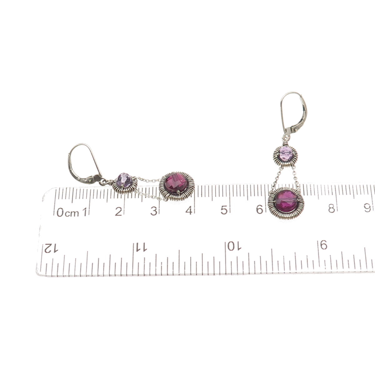 Atelier 925 Sterling Silver Vintage Real Rhodolite & Amethyst Dangle Earrings