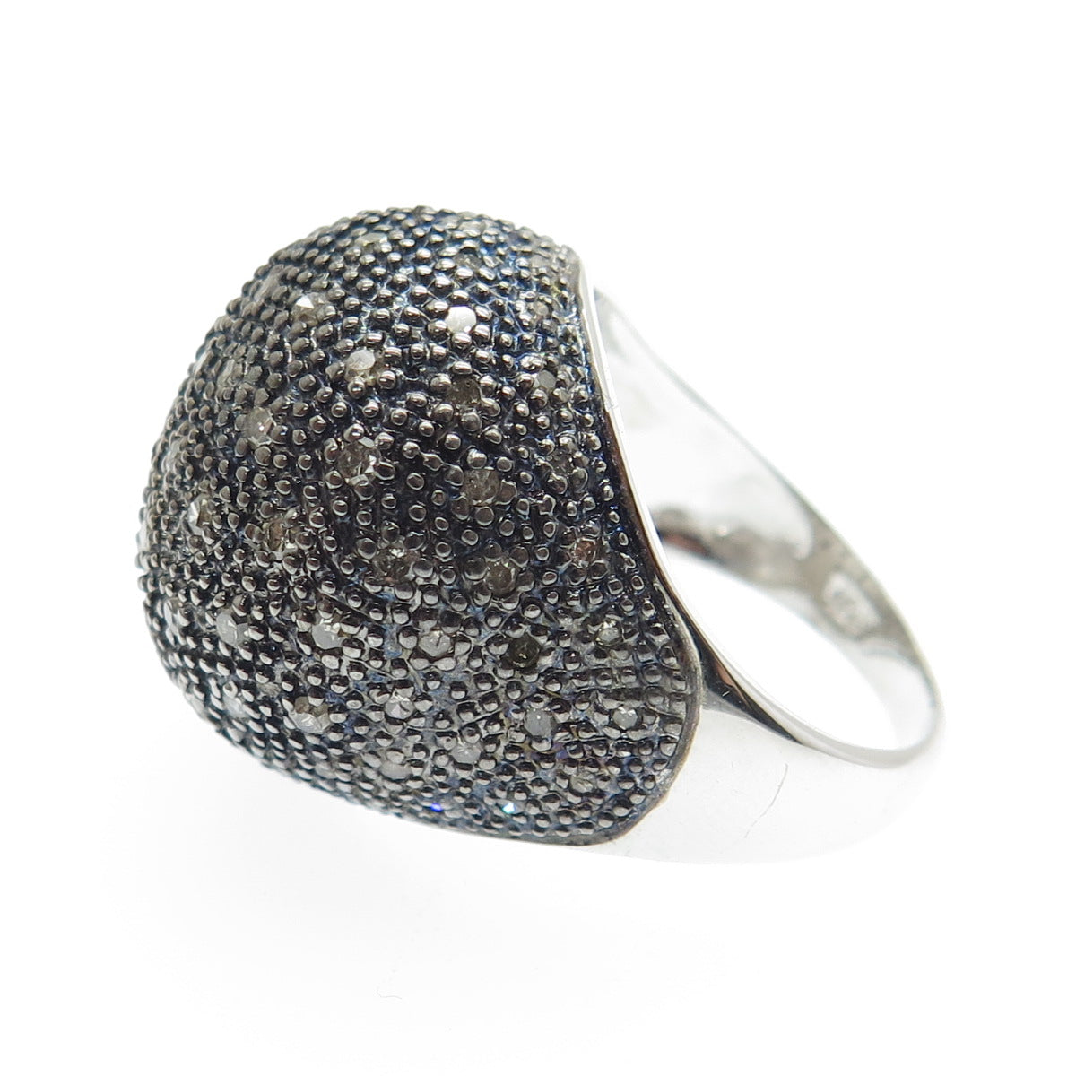 925 Sterling Silver Real Round-Cut Diamond Domed Ring Size 8.25