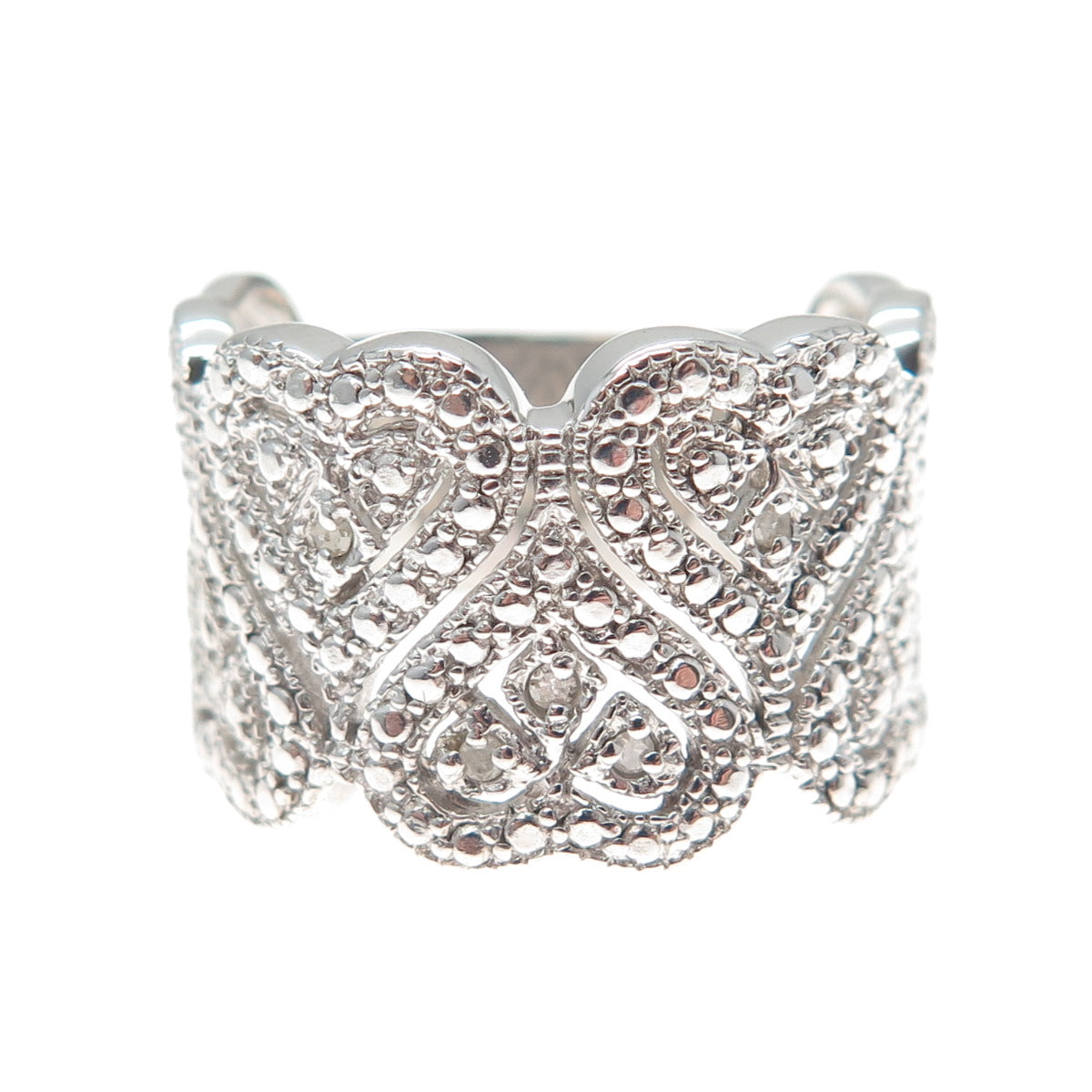 DBJ DEE BERKLE 925 Sterling Silver Real Round-Cut Diamond Heart Ring Size 9.25