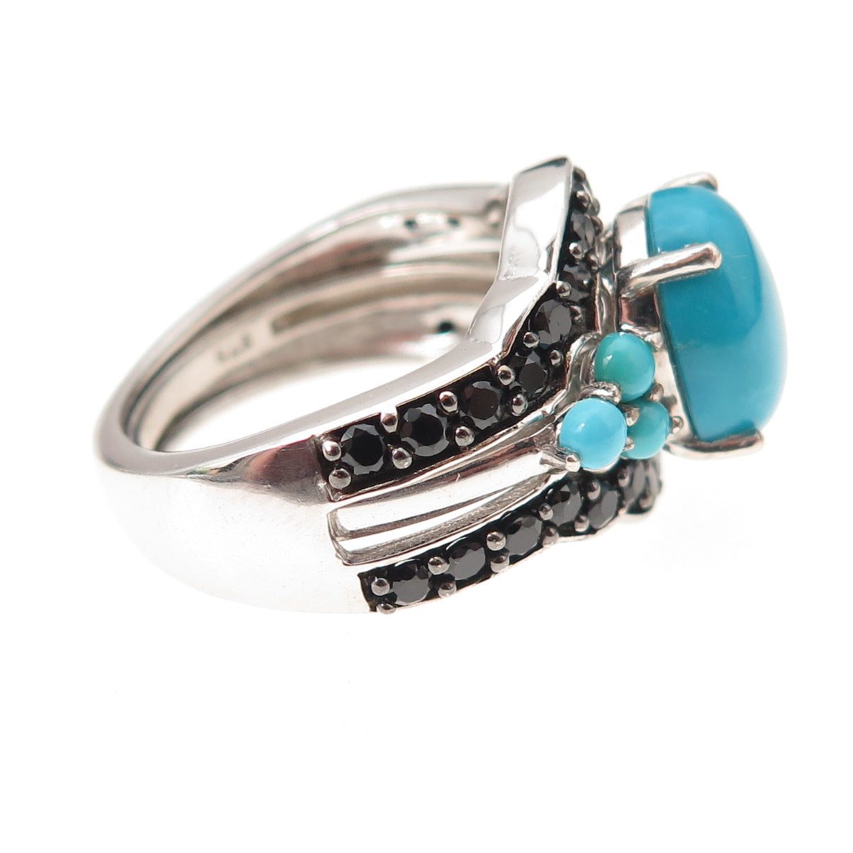 Chuck Clemency 925 Sterling Silver Real Turquoise & Black Spinel Ring Size 8.25