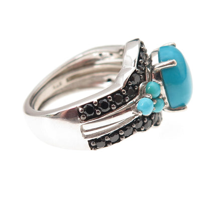 Chuck Clemency 925 Sterling Silver Real Turquoise & Black Spinel Ring Size 8.25