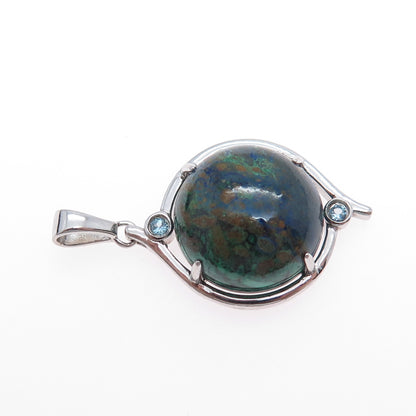 925 Sterling Silver Vintage Real Azurite & Blue Topaz Charm Pendant