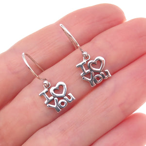 925 Sterling Silver I Love You Dangle Earrings