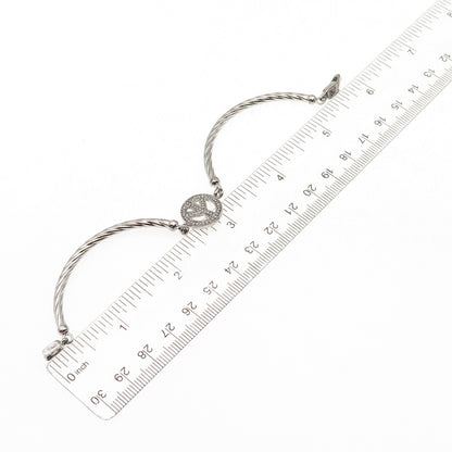 925 Sterling Silver Real Round-Cut Diamond Peace Symbol Bracelet 7"