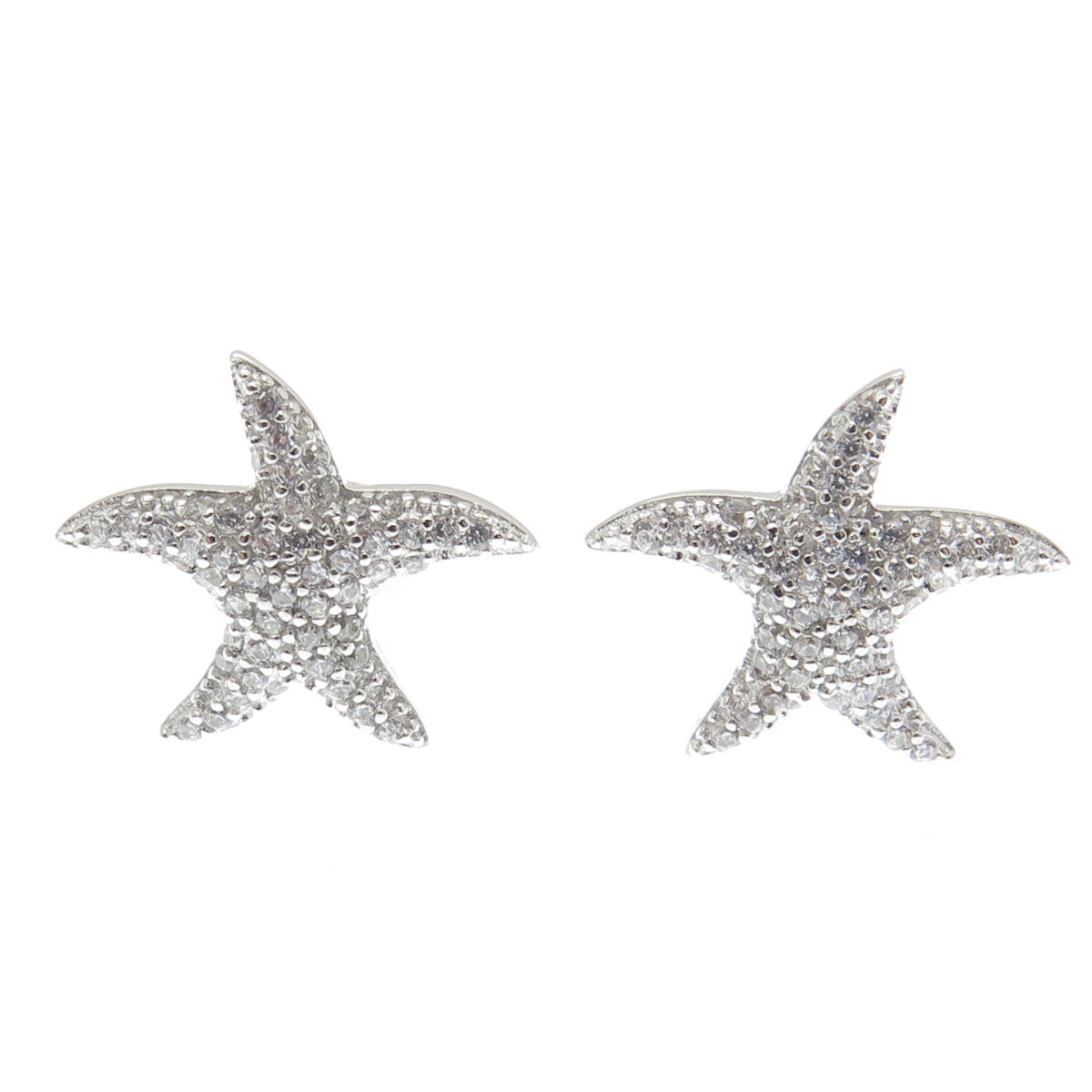 925 Sterling Silver Round-Cut Shaped C Z Starfish Stud Earrings