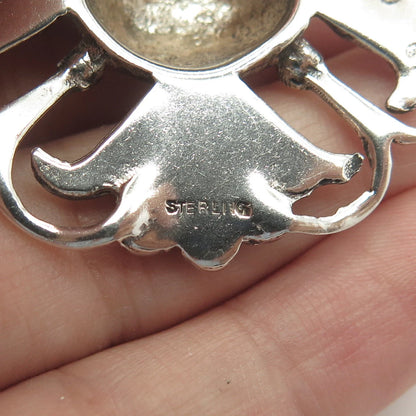 925 Sterling Silver Vintage Cross Floral Handcrafted Pin Brooch