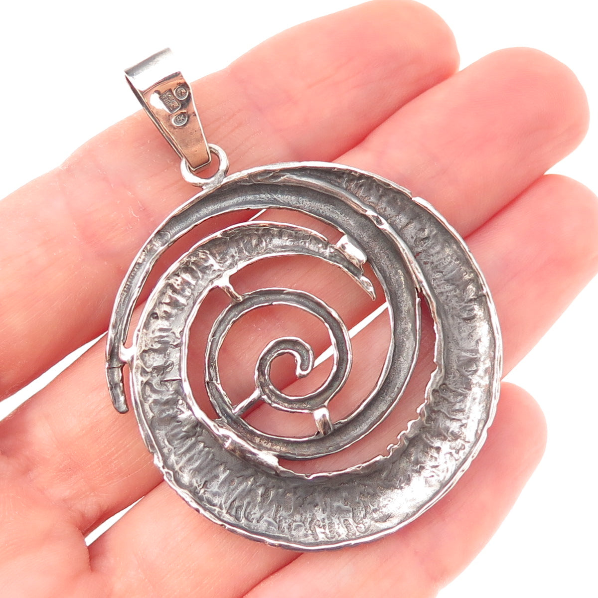 925 Sterling Silver Vintage Poland Modernist Spiral Oxidized Pendant
