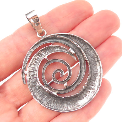925 Sterling Silver Vintage Poland Modernist Spiral Oxidized Pendant