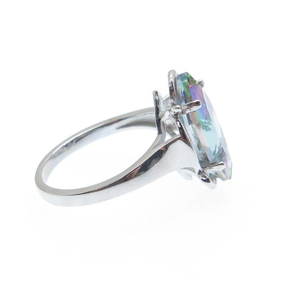 925 Sterling Silver Real Marquis-Cut Mystic Topaz Gemstone Ring Size 7.25