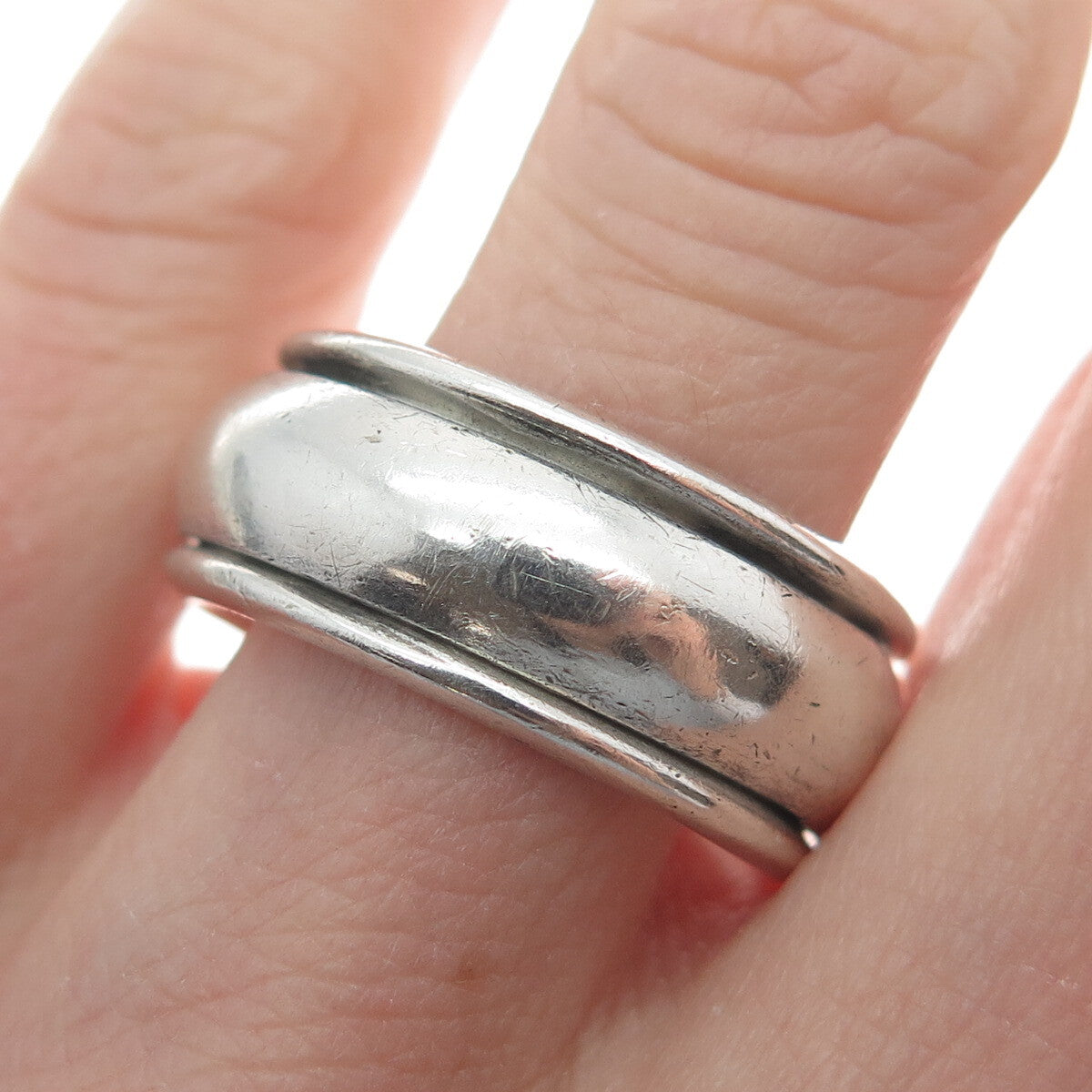 925 Sterling Silver Vintage Modernist Rotating Band Ring Size 11
