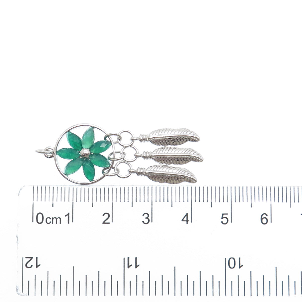 925 Sterling Silver Real Green Chalcedony Dreamcatcher Charm Pendant