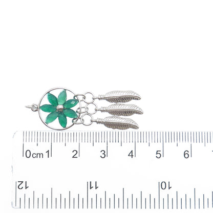 925 Sterling Silver Real Green Chalcedony Dreamcatcher Charm Pendant