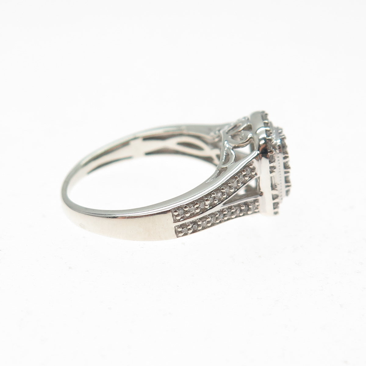 925 Sterling Silver Real Round-Cut Diamond Promise Ring Size 5