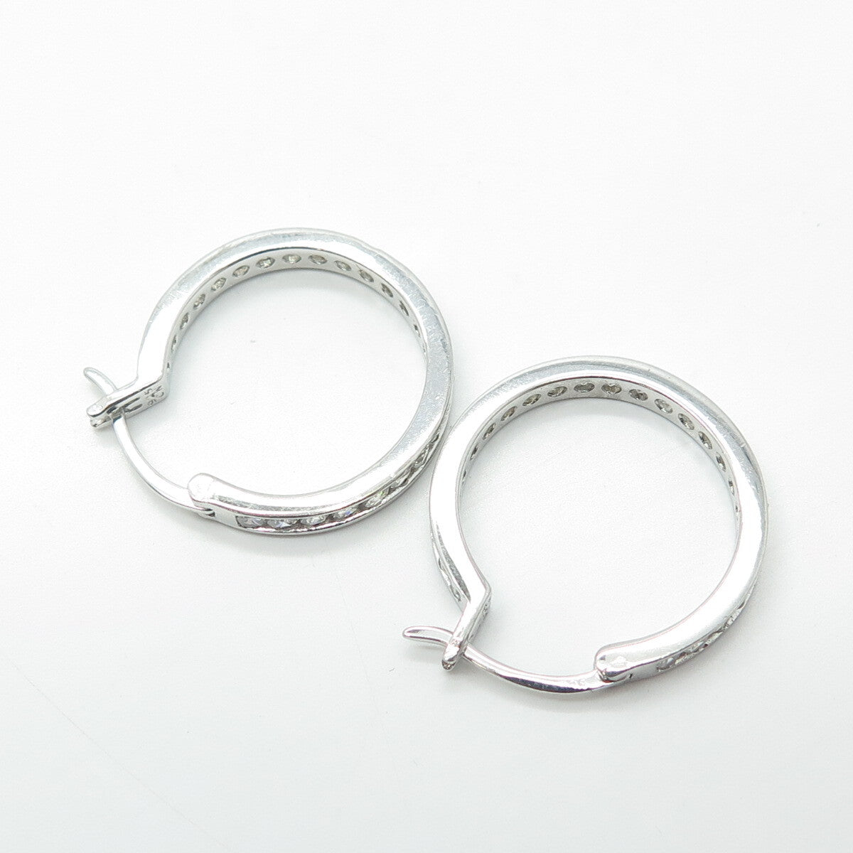 925 Sterling Silver White C Z Cluster All Around Eternity Hoop Earrings