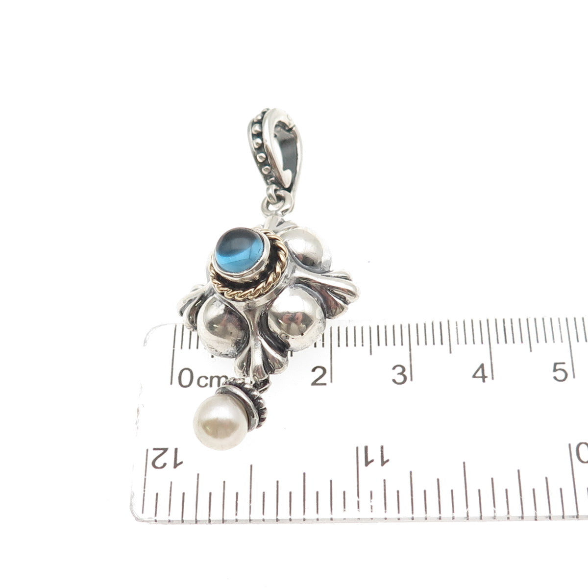 Anita Selinger Sterling Silver 14K Gold Vintage Real Pearl & Blue Topaz Pendant
