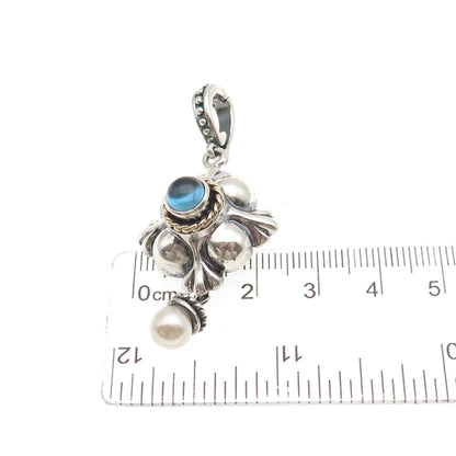 Anita Selinger Sterling Silver 14K Gold Vintage Real Pearl & Blue Topaz Pendant