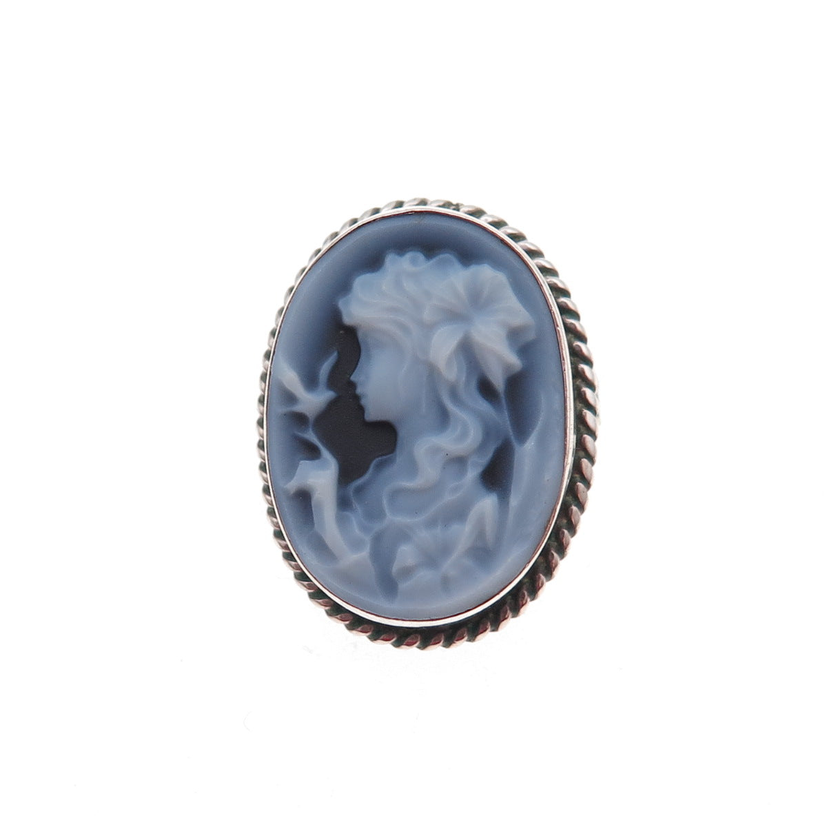 925 Sterling Silver Vintage Italy Ceramic Lady Cameo Pin Brooch / Pendant