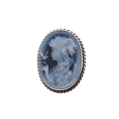 925 Sterling Silver Vintage Italy Ceramic Lady Cameo Pin Brooch / Pendant