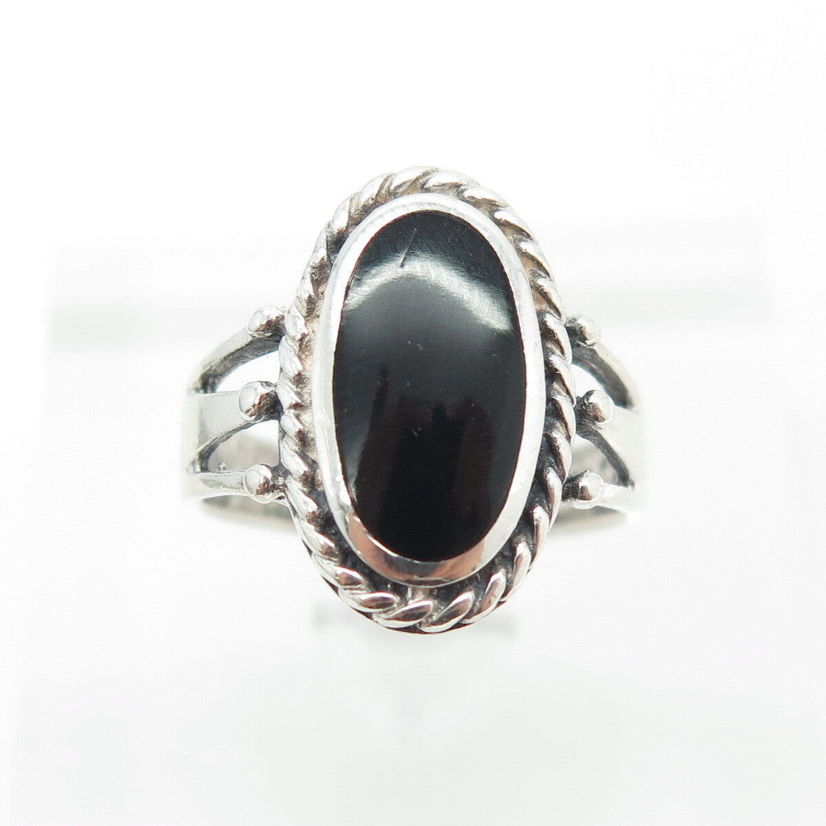 925 Sterling Silver Vintage Real Black Onyx Gemstone Ring Size 6.25