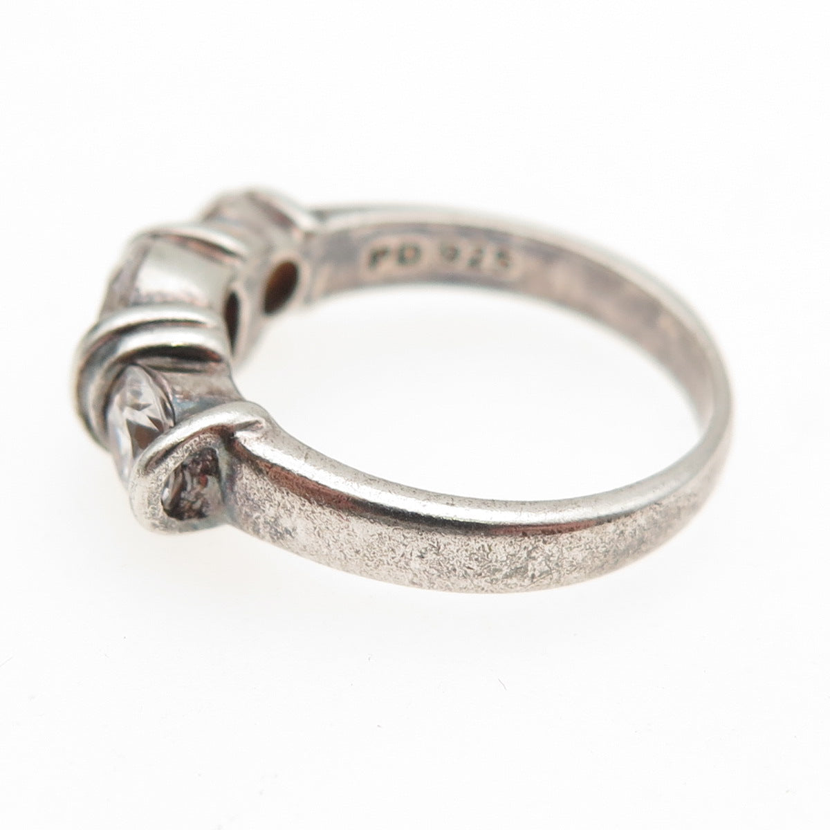925 Sterling Silver Vintage Round-Cut C Z Oxidized Promise Ring Size 7