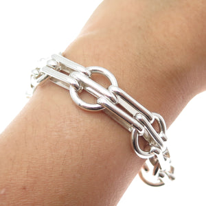 925 Sterling Silver Vintage Modernist Multi-Link Bracelet 7.75"