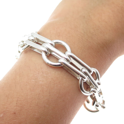 925 Sterling Silver Vintage Modernist Multi-Link Bracelet 7.75"