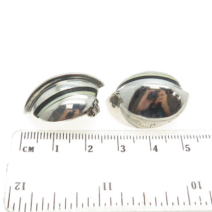 925 Sterling Silver VSS Vintage White & Black Onyx Modernist Clip On Earrings