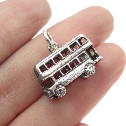 925 Sterling Silver Vintage Double-Decker Bus 3D Charm Pendant