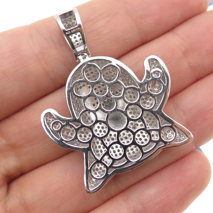 925 Sterling Silver Enamel Round-Cut C Z Ghost Emoji Charm Pendant
