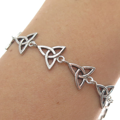 925 Sterling Silver Vintage Triquetra Celtic Link Bracelet 6.75"
