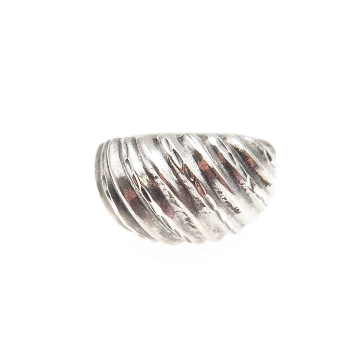 925 Sterling Silver Vintage Modernist Ribbed Dome Ring Size 6.75