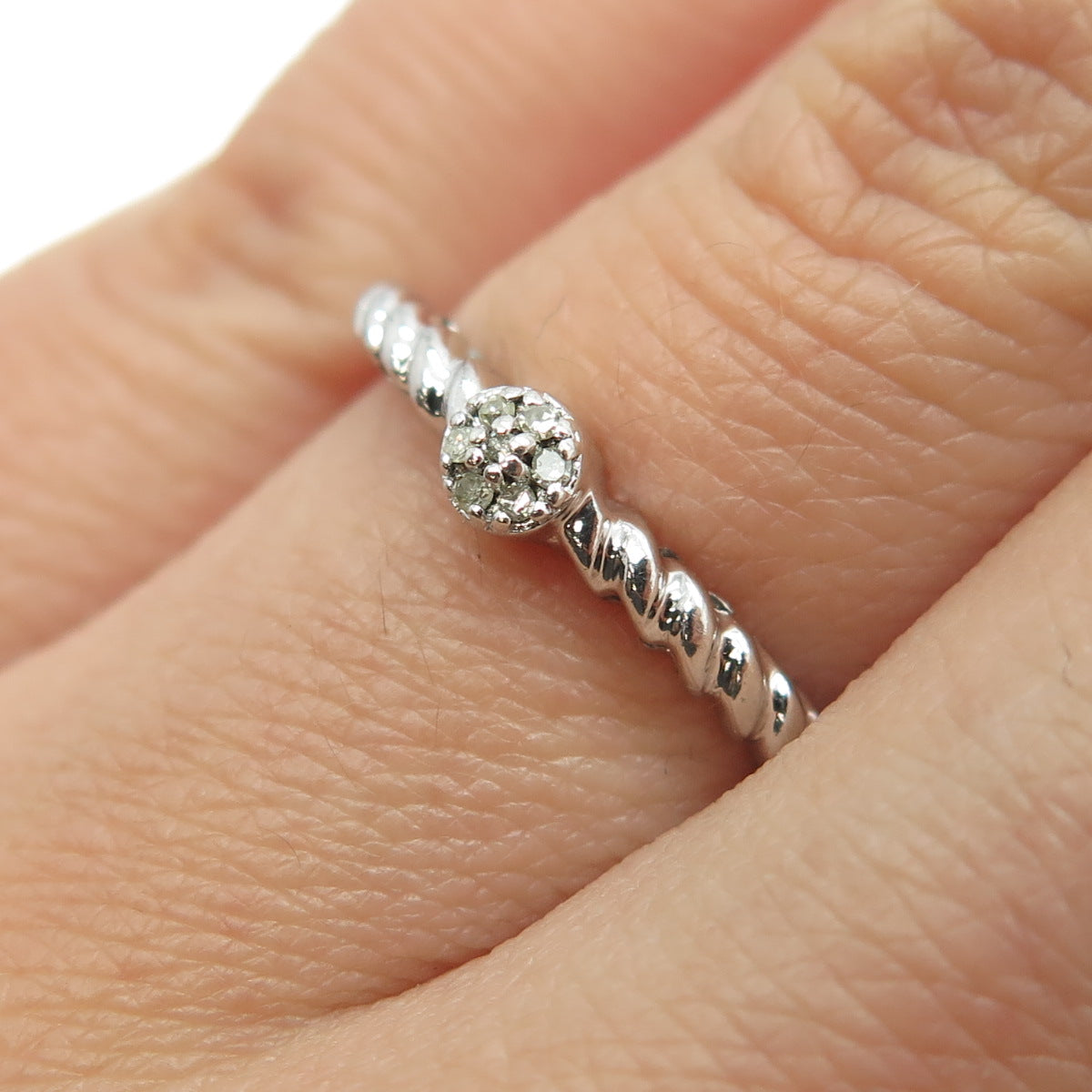 925 Sterling Silver Real Round-Cut Diamond "I Love You" Stackable Ring Size 6.75