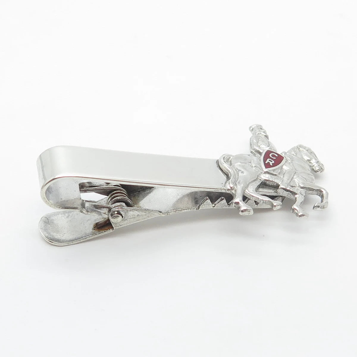925 Sterling Silver Vintage Enamel Roman Warrior on Horse Bar Tie Clip