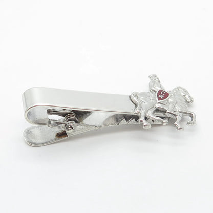925 Sterling Silver Vintage Enamel Roman Warrior on Horse Bar Tie Clip