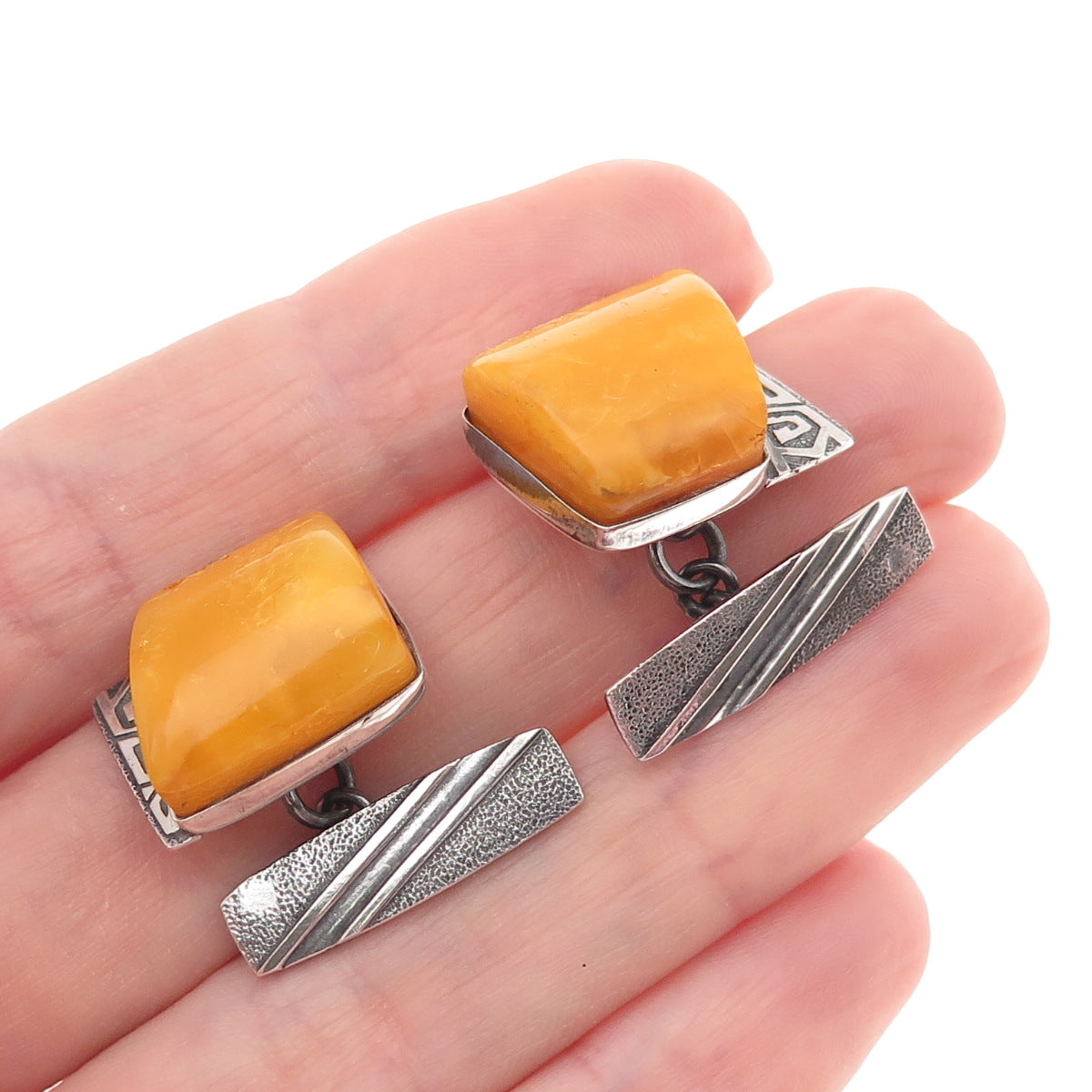 875 Silver Vintage Poland Real Butterscotch Amber Cufflinks