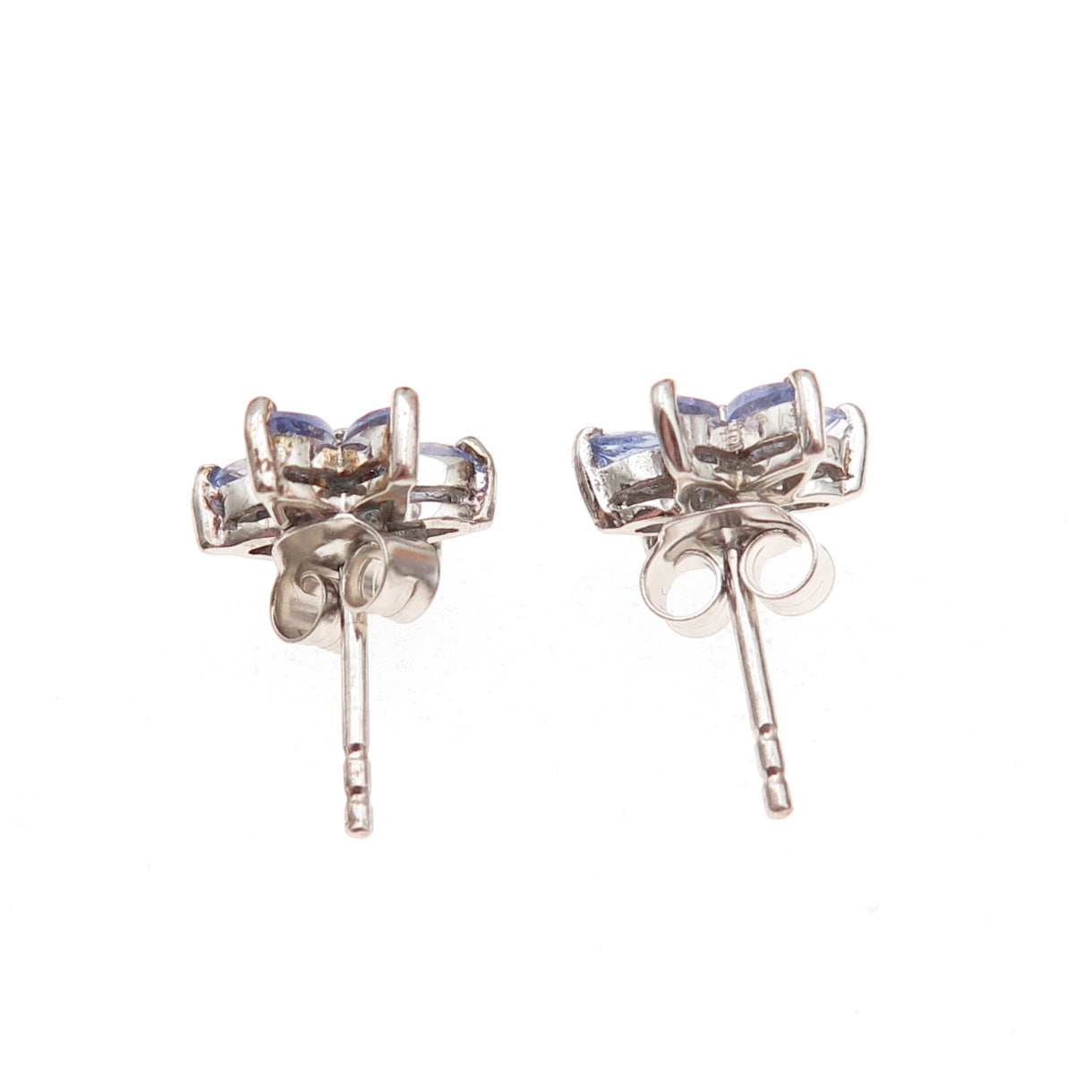 Chuck Clemency Sterling Silver Real Marquise-Cut Tanzanite Floral Stud Earrings