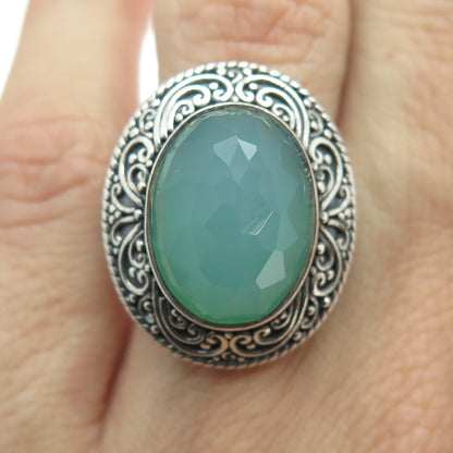 SAJEN 925 Sterling Silver Vintage Real Chalcedony Swirl Oxidized Ring Size 7