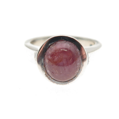 925 Sterling Silver Vintage Real Ruby Modernist Oxidized Ring Size 6.75
