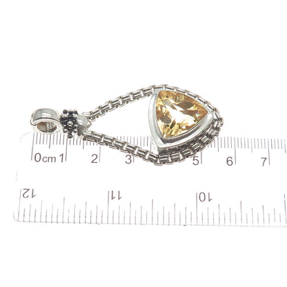 925 Sterling Silver Vintage Real Citrine Gemstone Box Link Pendant