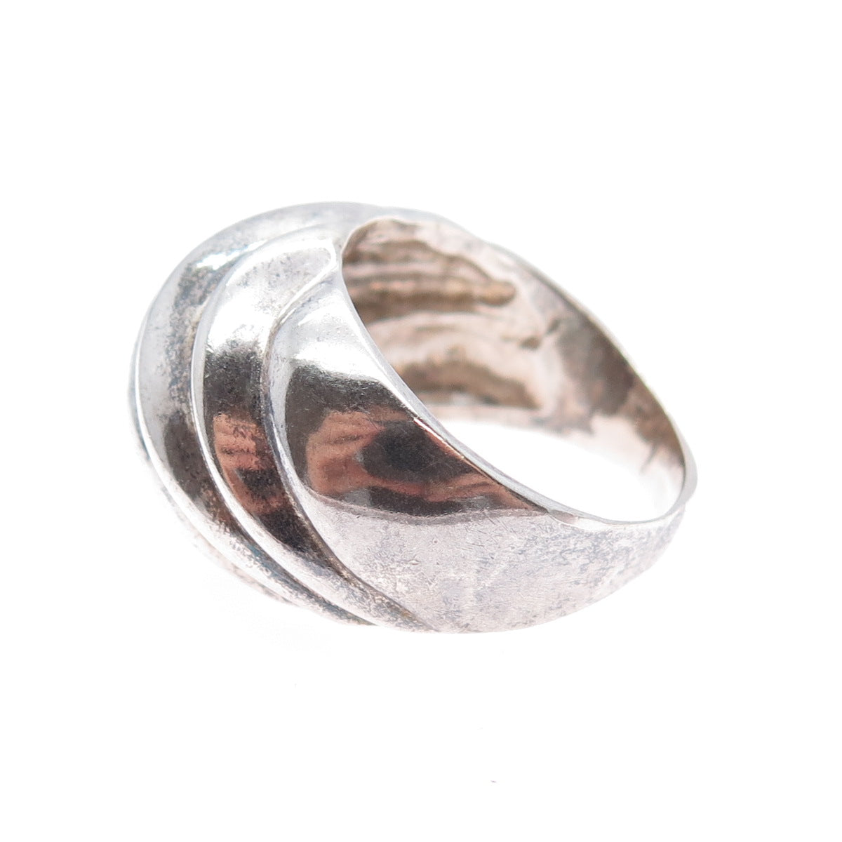 925 Sterling Silver Vintage Mexico Modernist Ribbed Dome Oxidized Ring Size 11.5