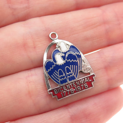Fort Inc. Sterling Silver Vintage Enamel 1776-1976 Bicentennial Charm Pendant