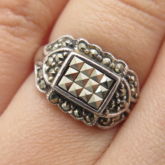 BOMA 925 Sterling Silver Vintage Real Marcasite Oxidized Ring Size 5.25