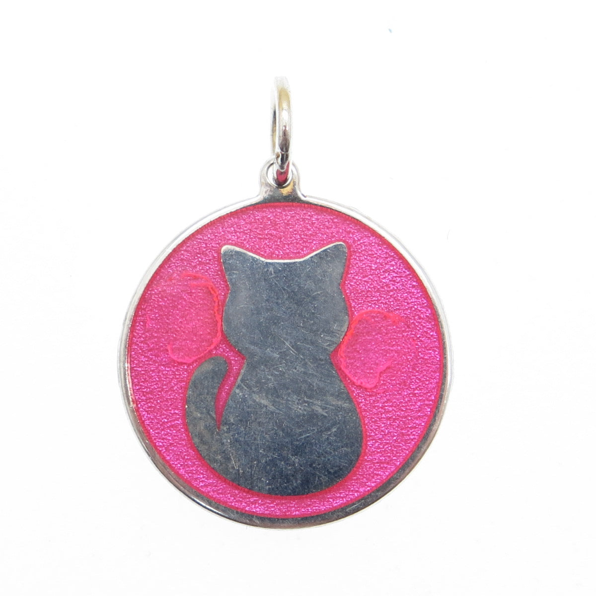 925 Sterling Silver Pink Enamel Cat Minimalist Charm Pendant