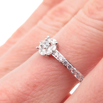 DSMK 925 Sterling Silver Round & Marquise-Cut C Z Engagement Ring Size 7.25