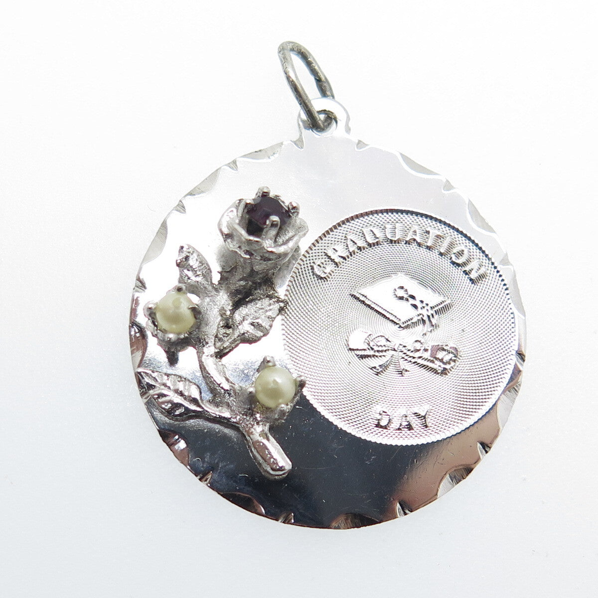 TOWN & COUNTRY Sterling Silver Vintage Rhinestone & Pearl Graduation Day Pendant