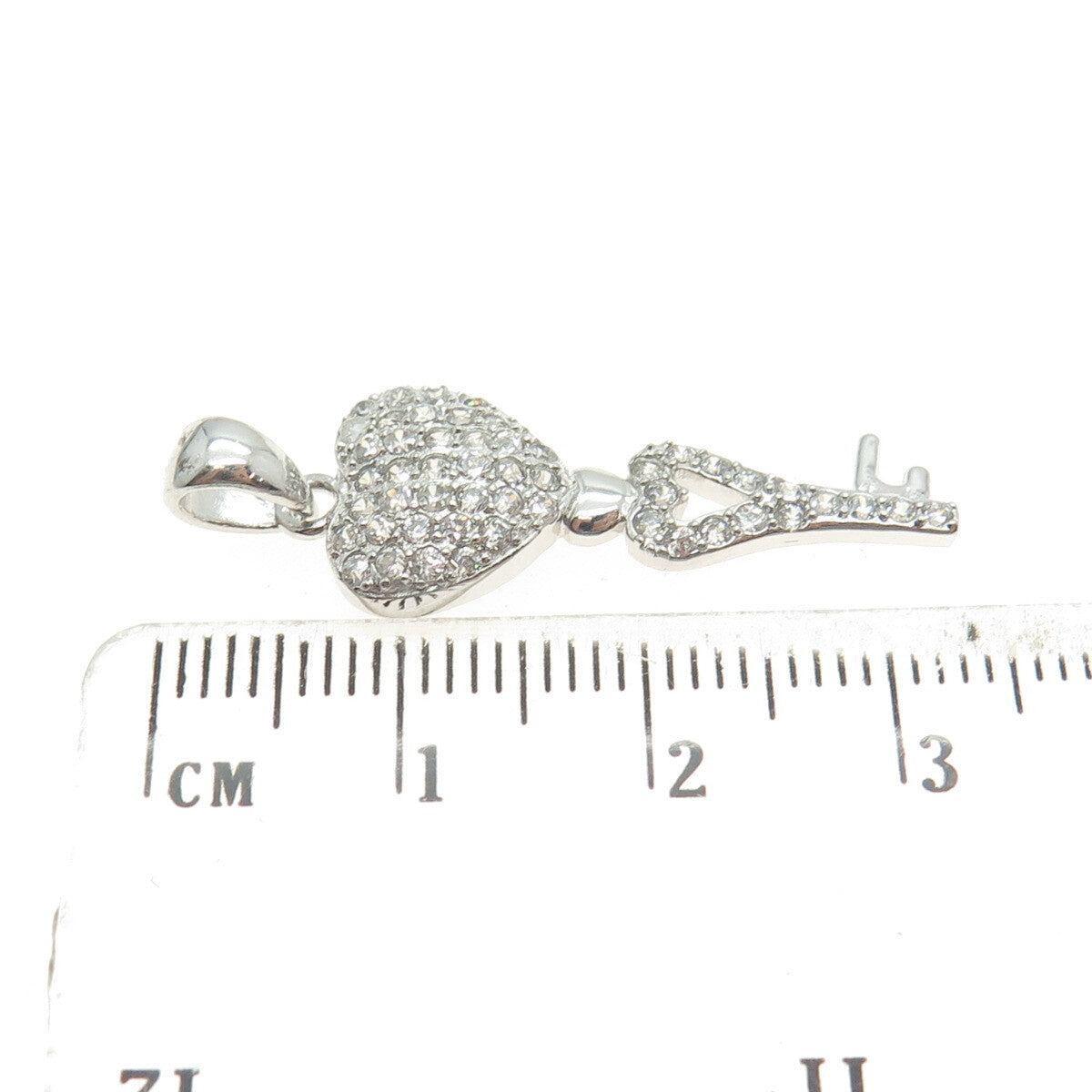 925 Sterling Silver Round-Cut Shaped C Z Heart & Key Pendant