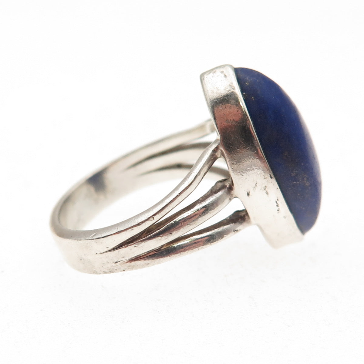 925 Sterling Silver Vintage Real Lapis Modernist Ring Size 6.5